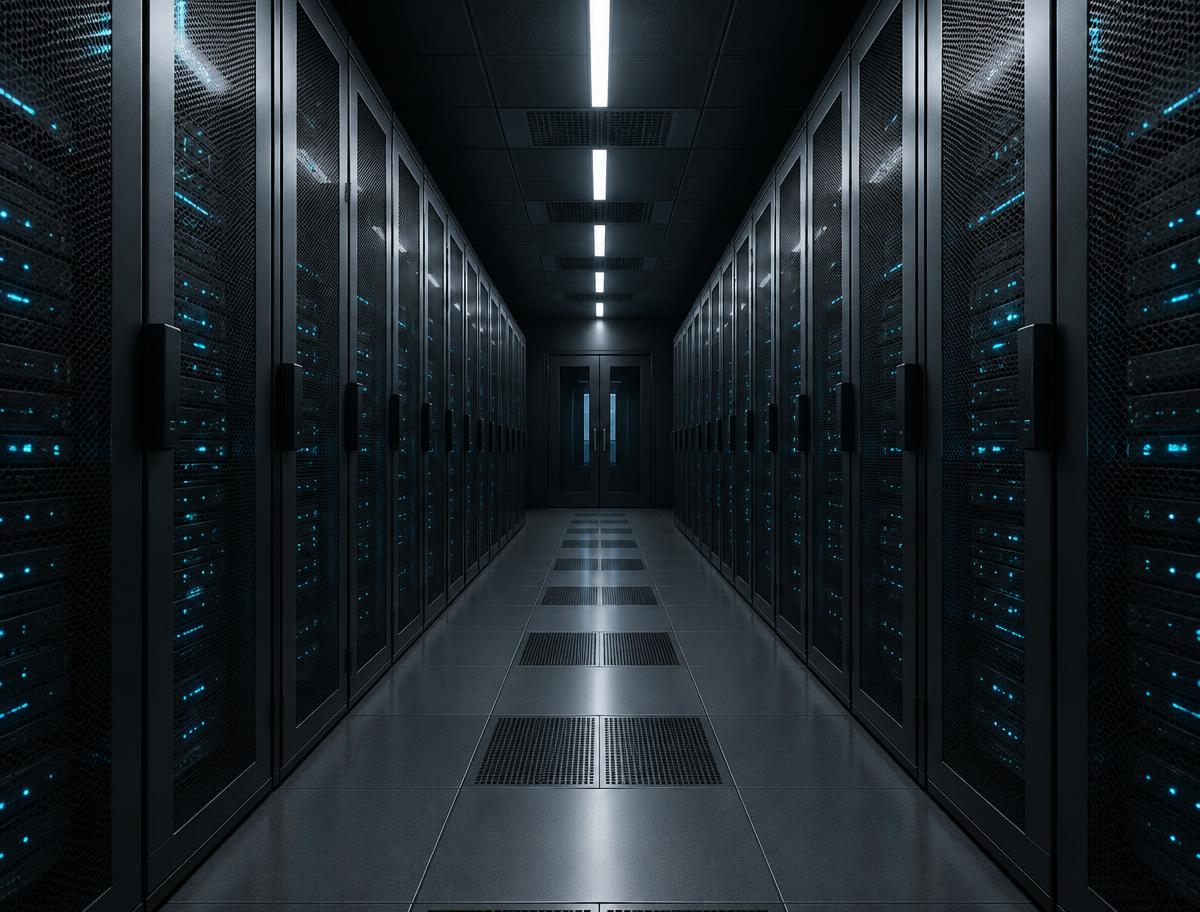 Server racks in a data centre corridor illustrating cloud infrastructure