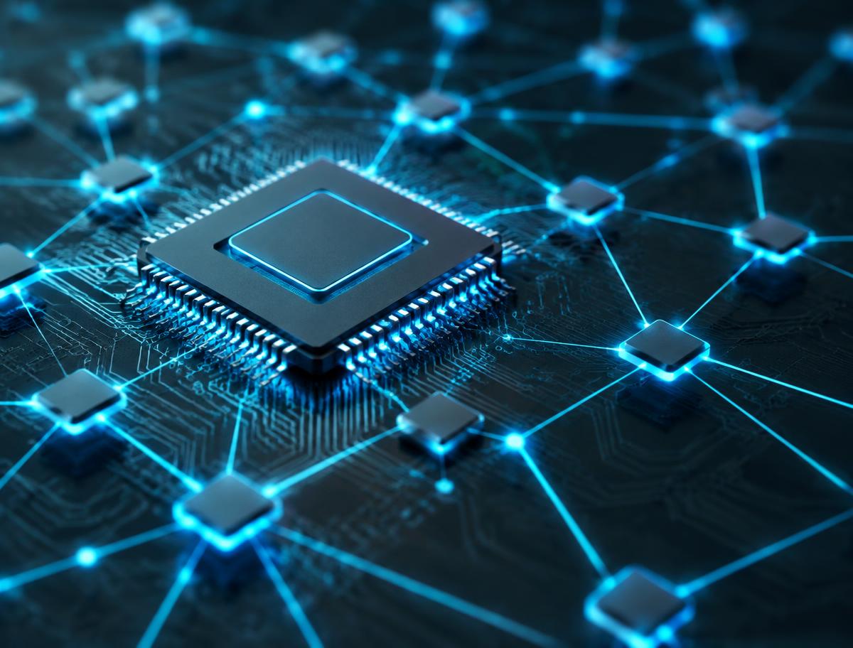Microchip connected to network nodes illustrating systems integration